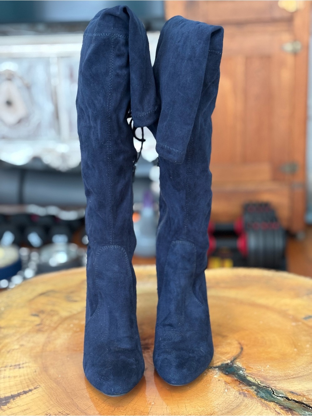 Unisa navy blue over the knee faux suede boots, size 6 thigh high